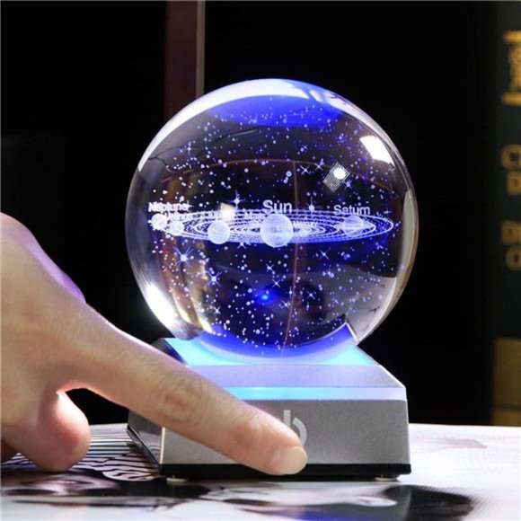 3D Solar System Crystal Ball with LED Colorful Lighting Touch Base, Solar System - Picture 2 of 6